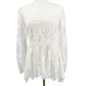 Zimmermann Sheer Lace Top White Babydoll Peplum Long-Sleeve High Neck Size 1 / 6